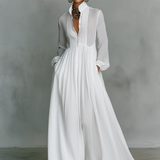 Patchwork Canvas Maxi Dress with Stand Collar