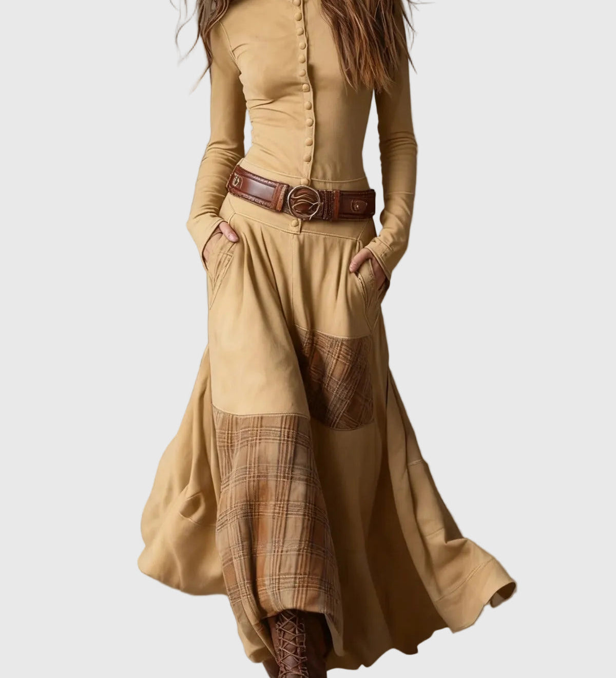 Isabelle - Suede maxi dress with belt