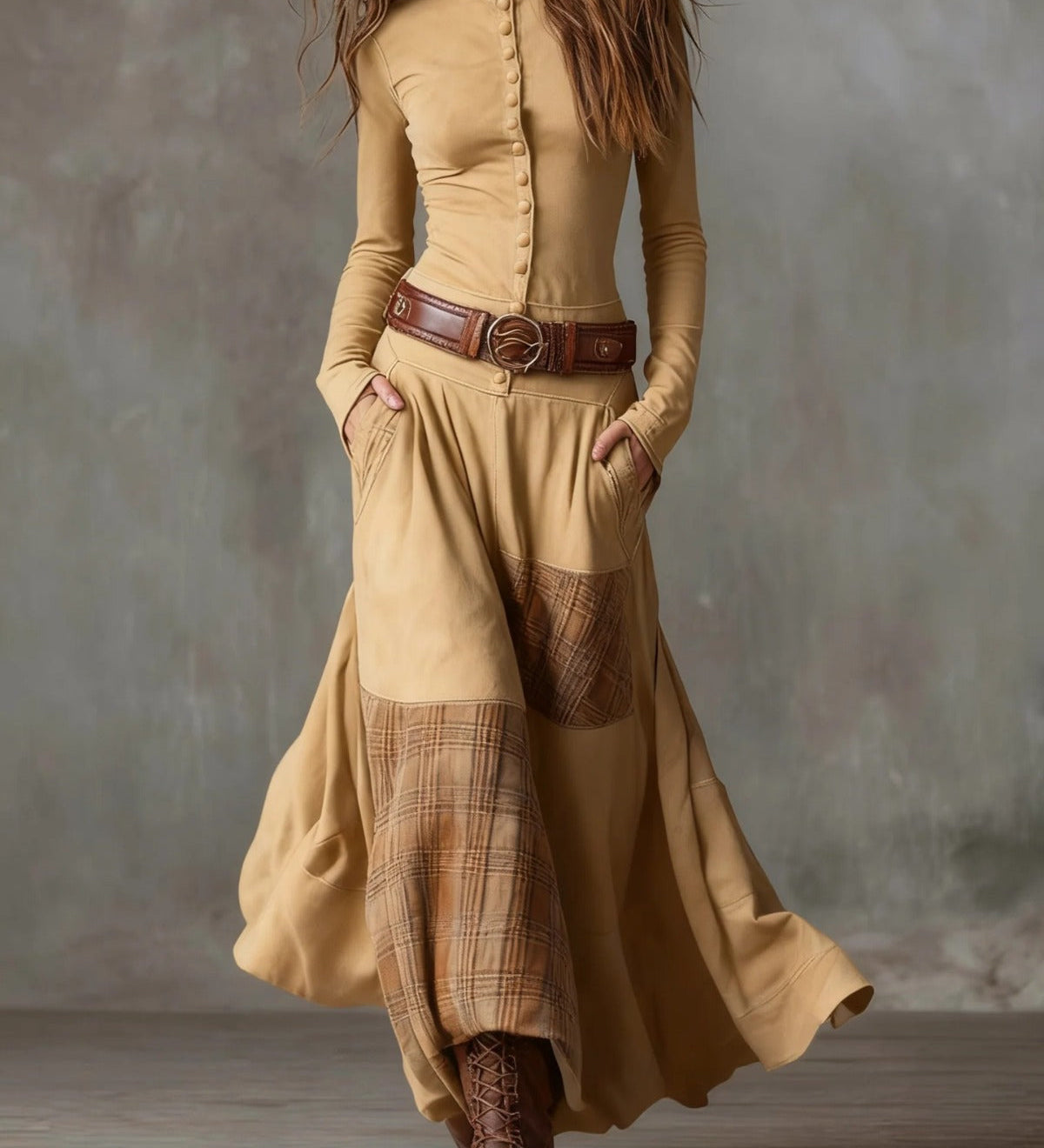 Elisa | Suede maxi dress with belt