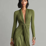 Olive Scavenge Maxi Dress V-neck
