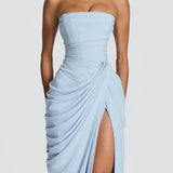 Adriana - Long Gathered Dress with Side Slit