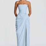 Adriana - Long Gathered Dress with Side Slit