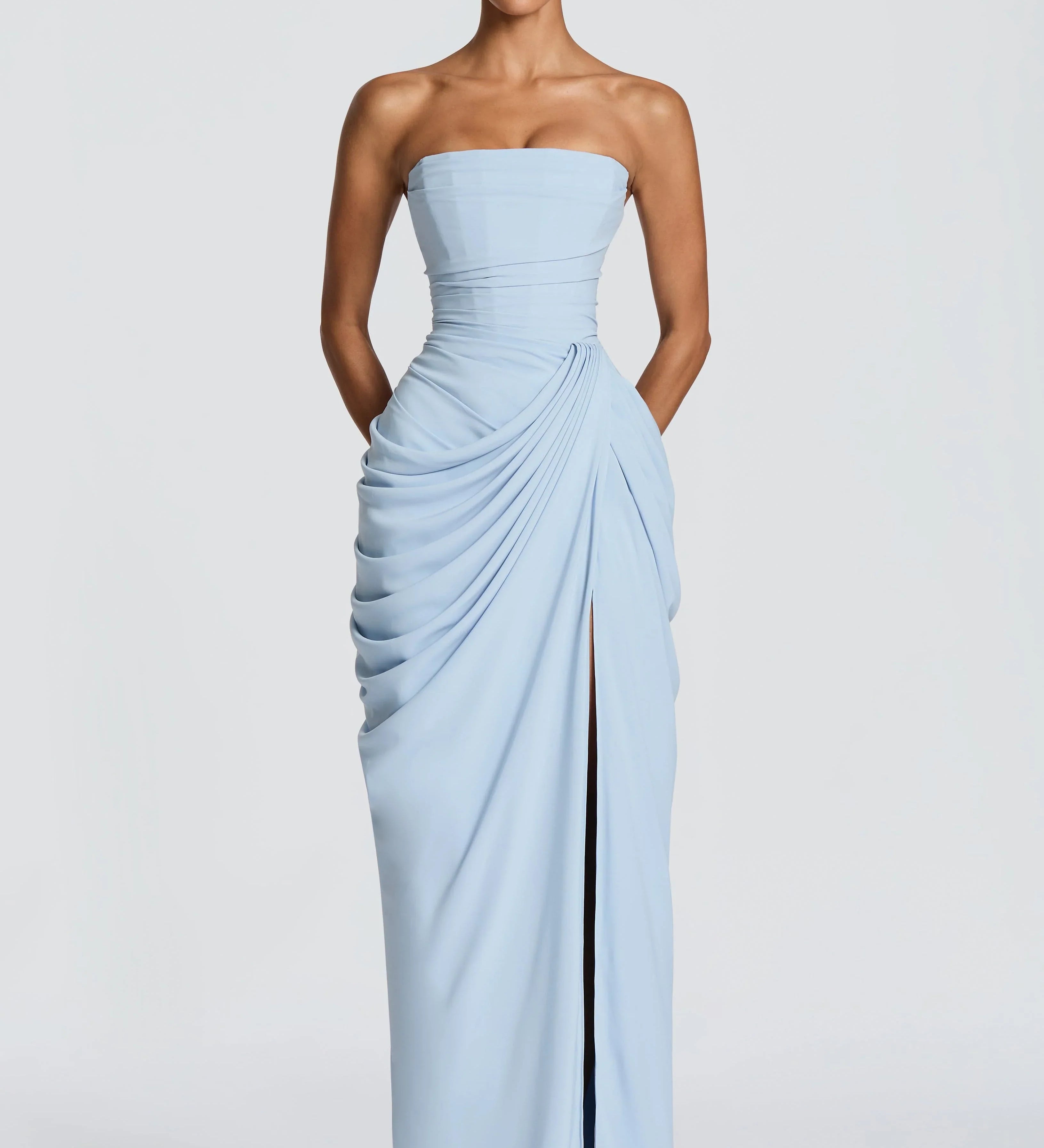 Adriana - Long Gathered Dress with Side Slit