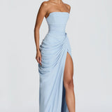 Adriana - Long Gathered Dress with Side Slit