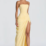 Adriana - Long Gathered Dress with Side Slit