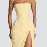 Adriana - Long Gathered Dress with Side Slit