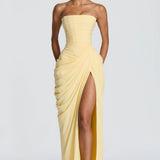 Adriana - Long Gathered Dress with Side Slit