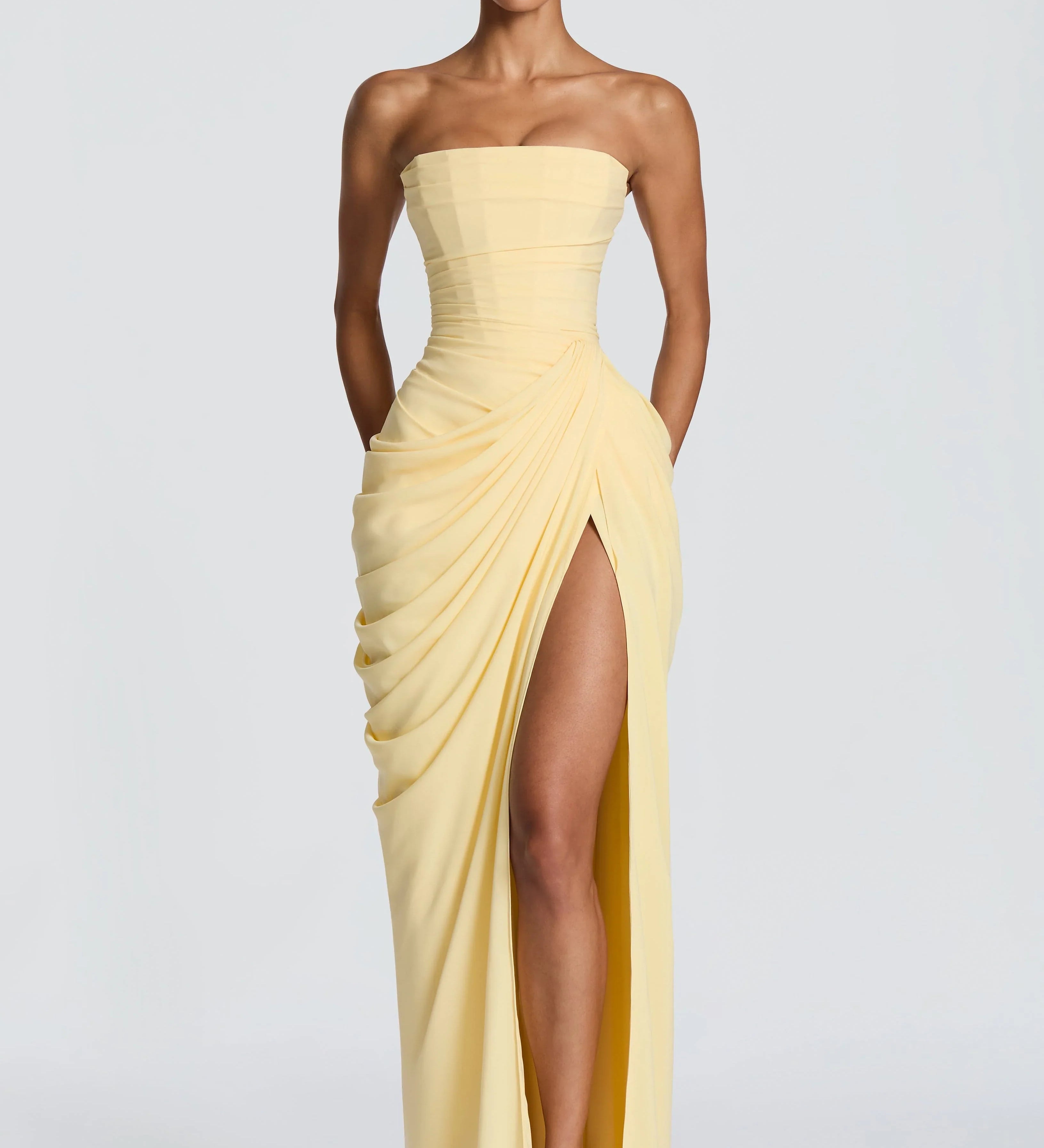 Adriana - Long Gathered Dress with Side Slit