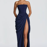 Adriana - Long Gathered Dress with Side Slit