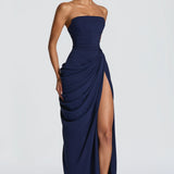 Adriana - Long Gathered Dress with Side Slit