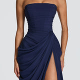 Adriana - Long Gathered Dress with Side Slit