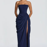 Adriana - Long Gathered Dress with Side Slit
