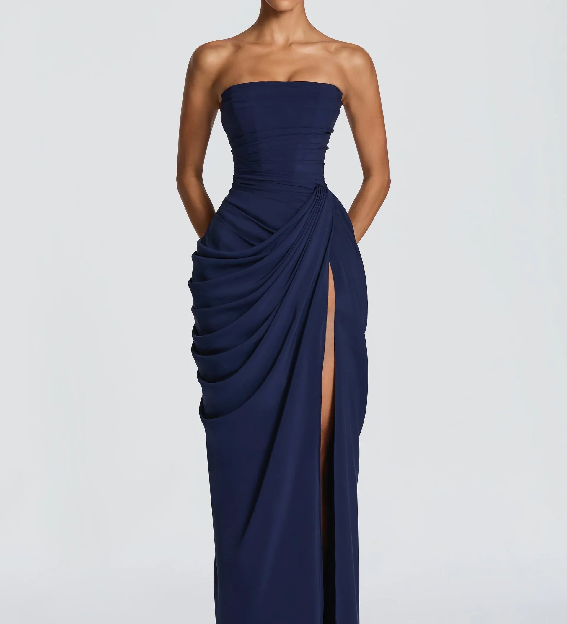 Adriana - Long Gathered Dress with Side Slit