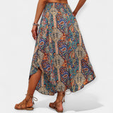Colourful high-waisted midi skirt