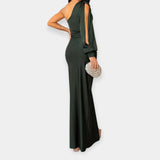 Maxi dress with asymmetrical shoulder strap and flared skirt