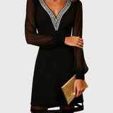 Slim-Fit Dress with V-Neck and Inserts