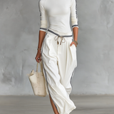Sporty Set with Wide Leg Trousers and Tie