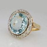 Gold Ring with Round Blue Glass