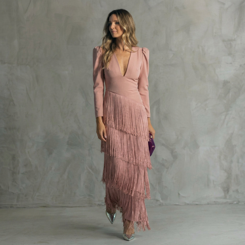 Gabriela - Long V-neck Moulded Dress
