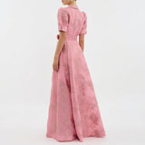 Matilde - Long Floral Jacquard Dress with Belt