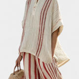 Stunning red striped natural texture two-piece Daisy suit