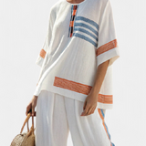 White Daisy ethnic sets with blue and orange details – unique and vibrant style
