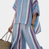 Elegant Daisy striped set in mauve and light blue shades for a sophisticated look