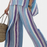 Elegant Daisy striped set in mauve and light blue shades for a sophisticated look