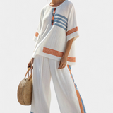 White Daisy ethnic sets with blue and orange details – unique and vibrant style