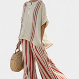 Stunning red striped natural texture two-piece Daisy suit