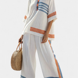 White Ethnic Daisy Set with Blue and Orange Details – Unique and Vibrant Style