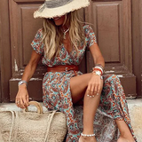 Justine™ - Long, loose bohemian dress with belt