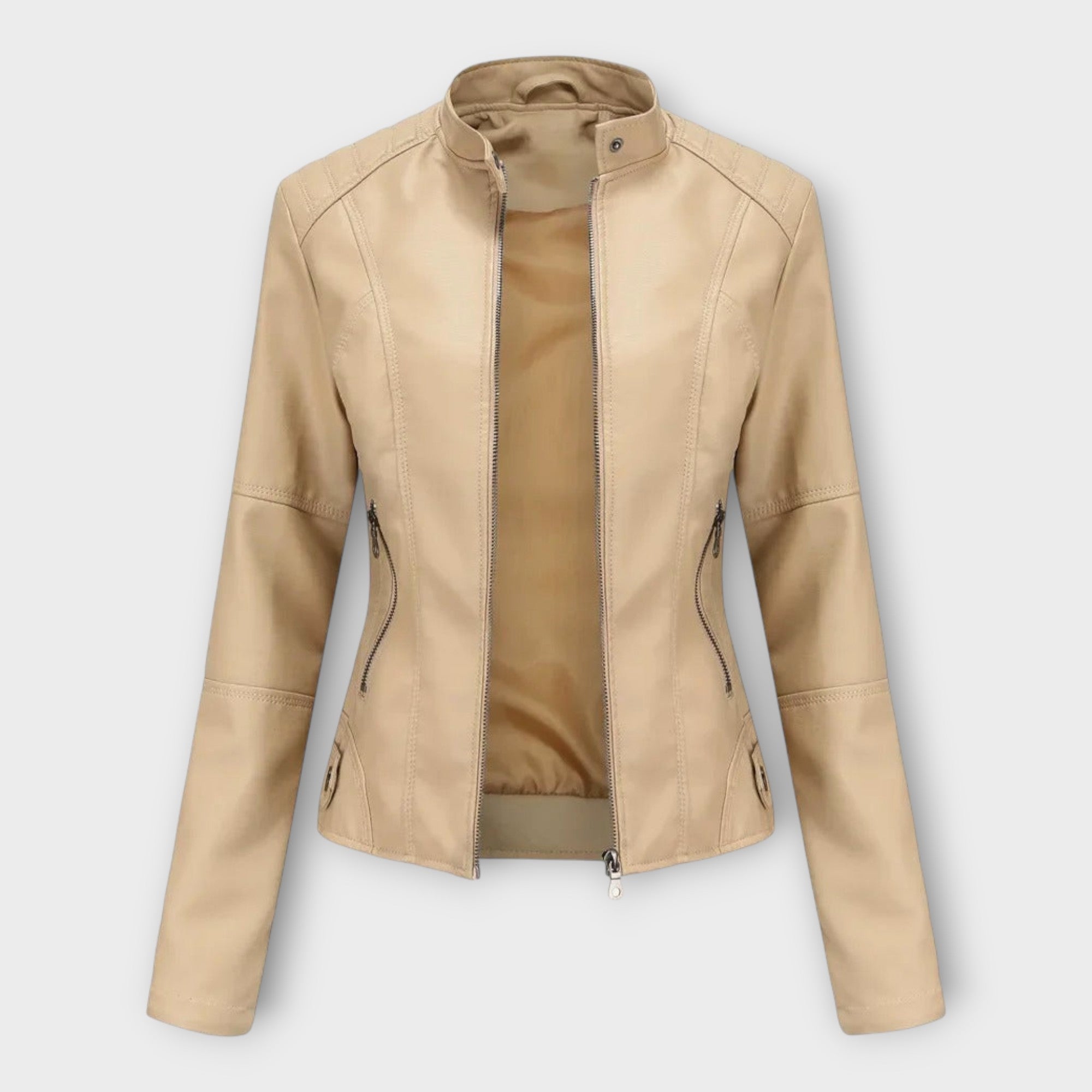 Elegant leather jacket with a modern cut and timeless style