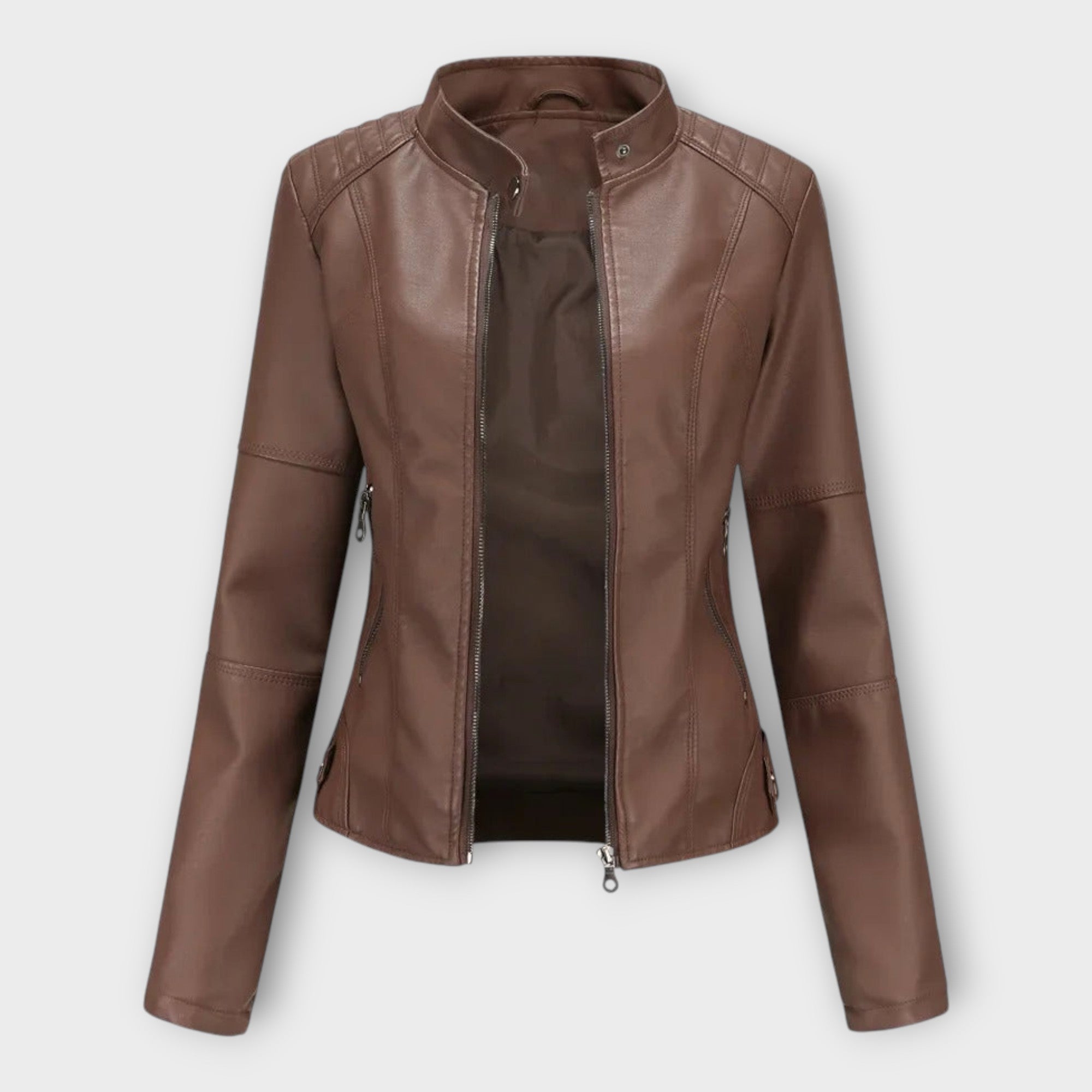 Elegant leather jacket with a modern cut and timeless style