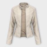 Elegant leather jacket with a modern cut and timeless style