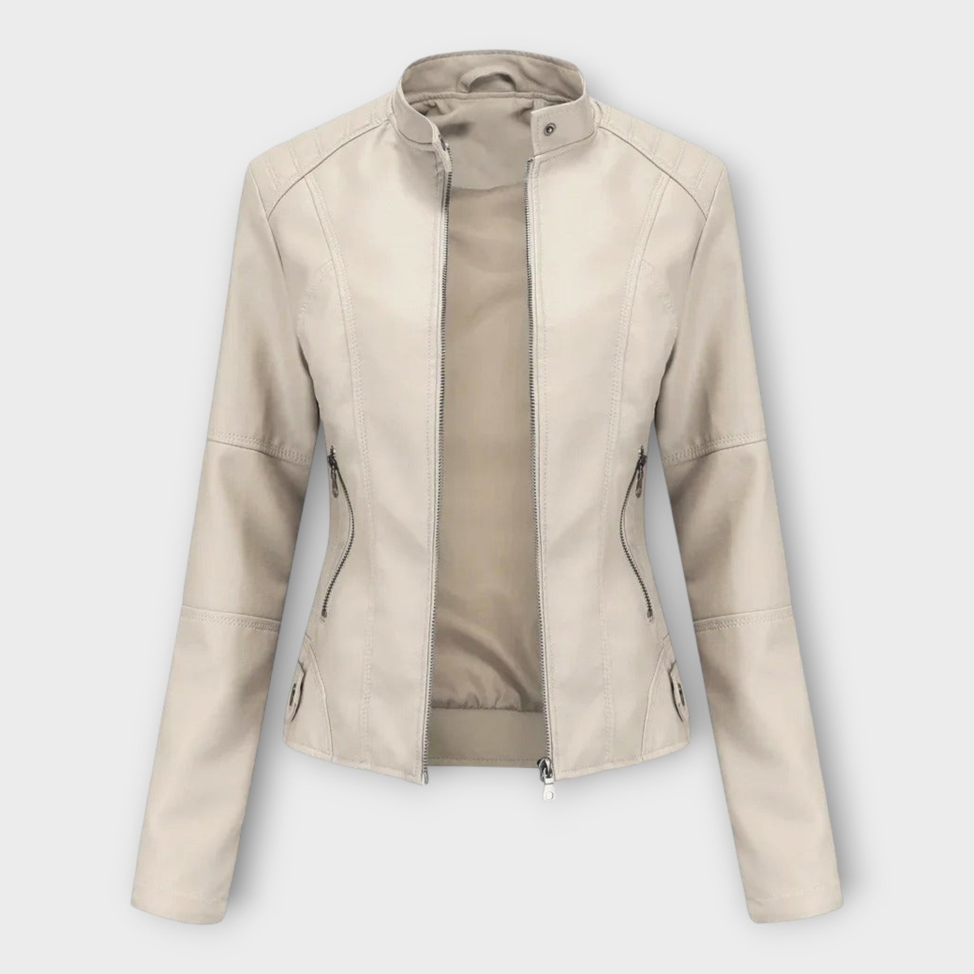 Elegant leather jacket with a modern cut and timeless style