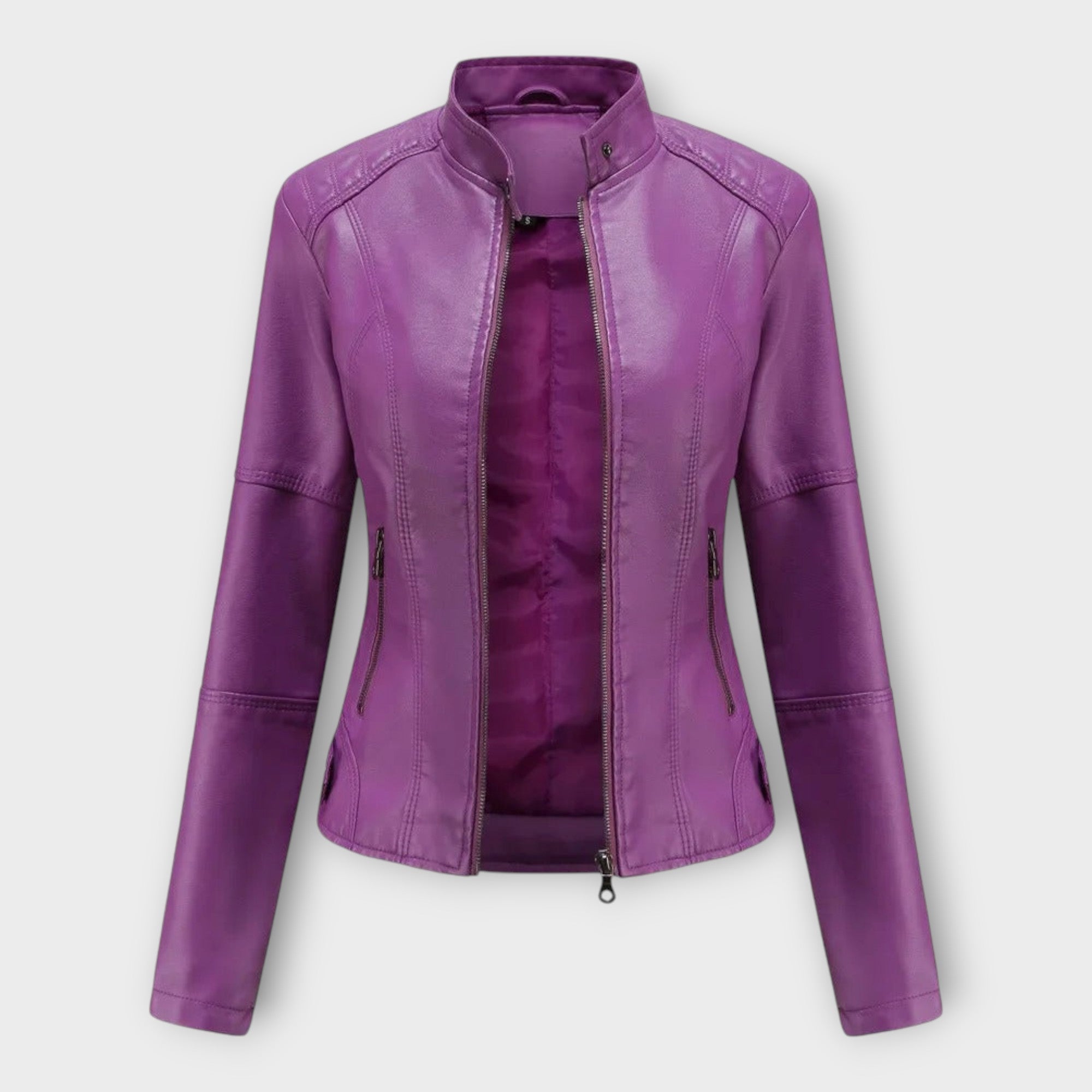 Elegant leather jacket with a modern cut and timeless style