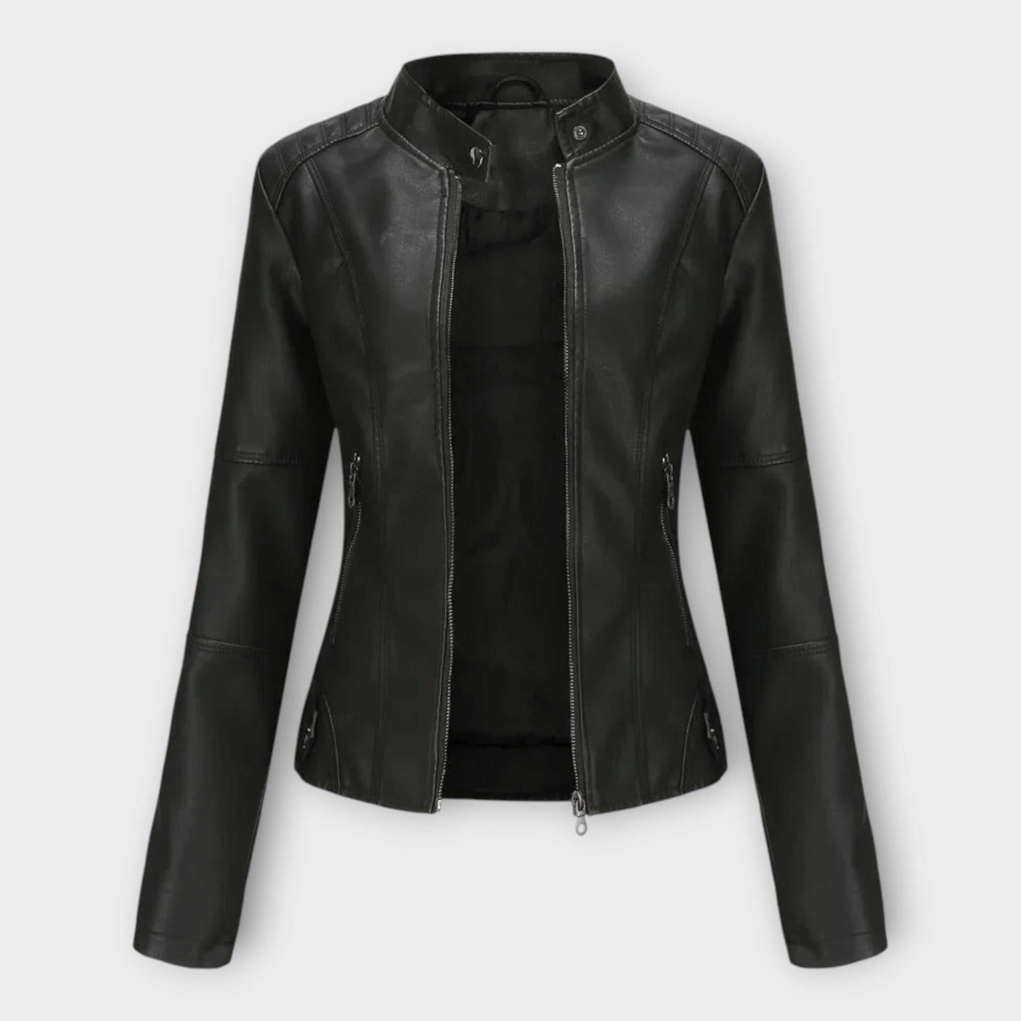 Elegant leather jacket with a modern cut and timeless style