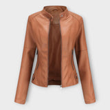 Elegant leather jacket with a modern cut and timeless style