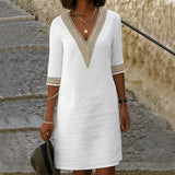 Élise – Elegant Half-Sleeve V-Neck Dress