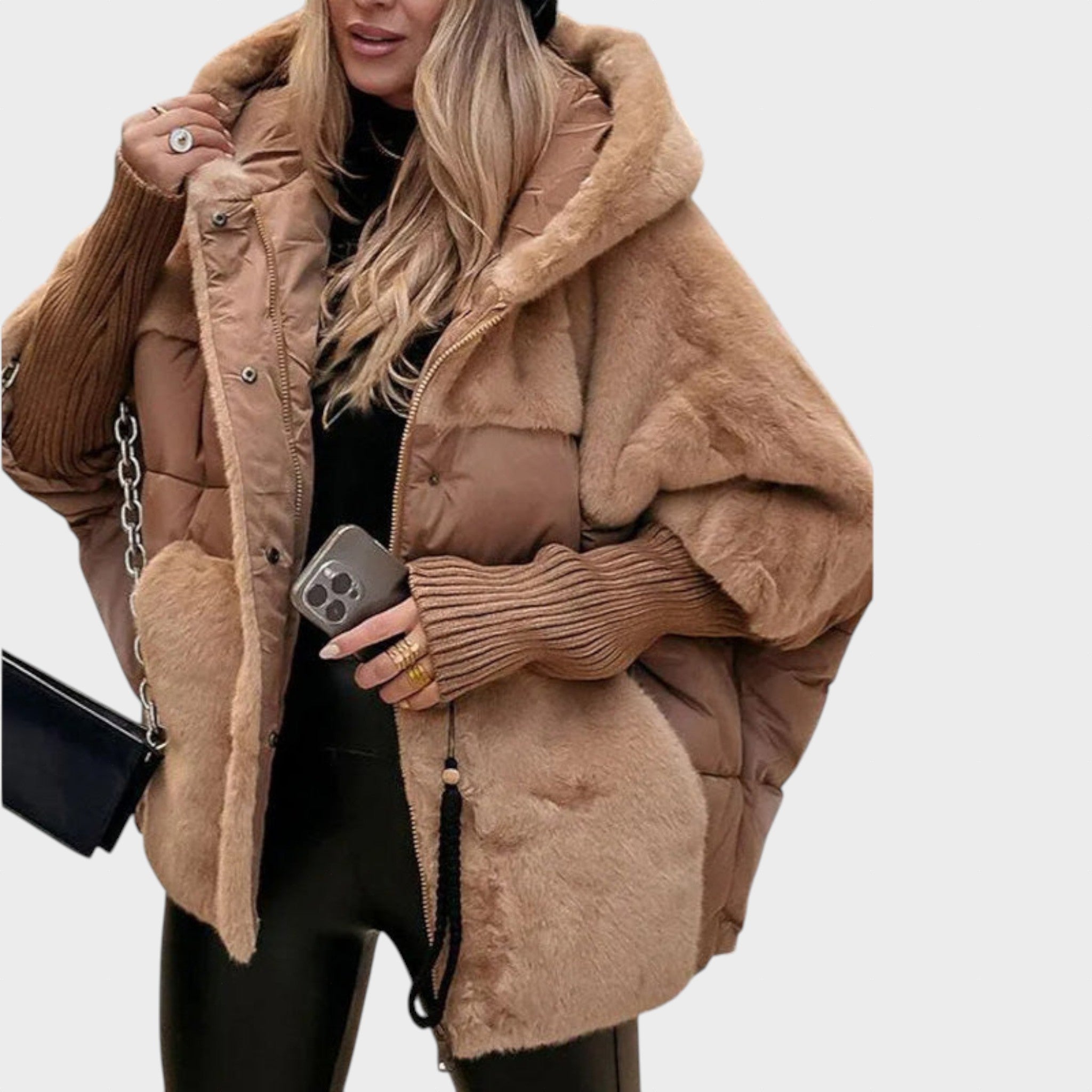 Eurelia – Faux Leather Hooded Jacket